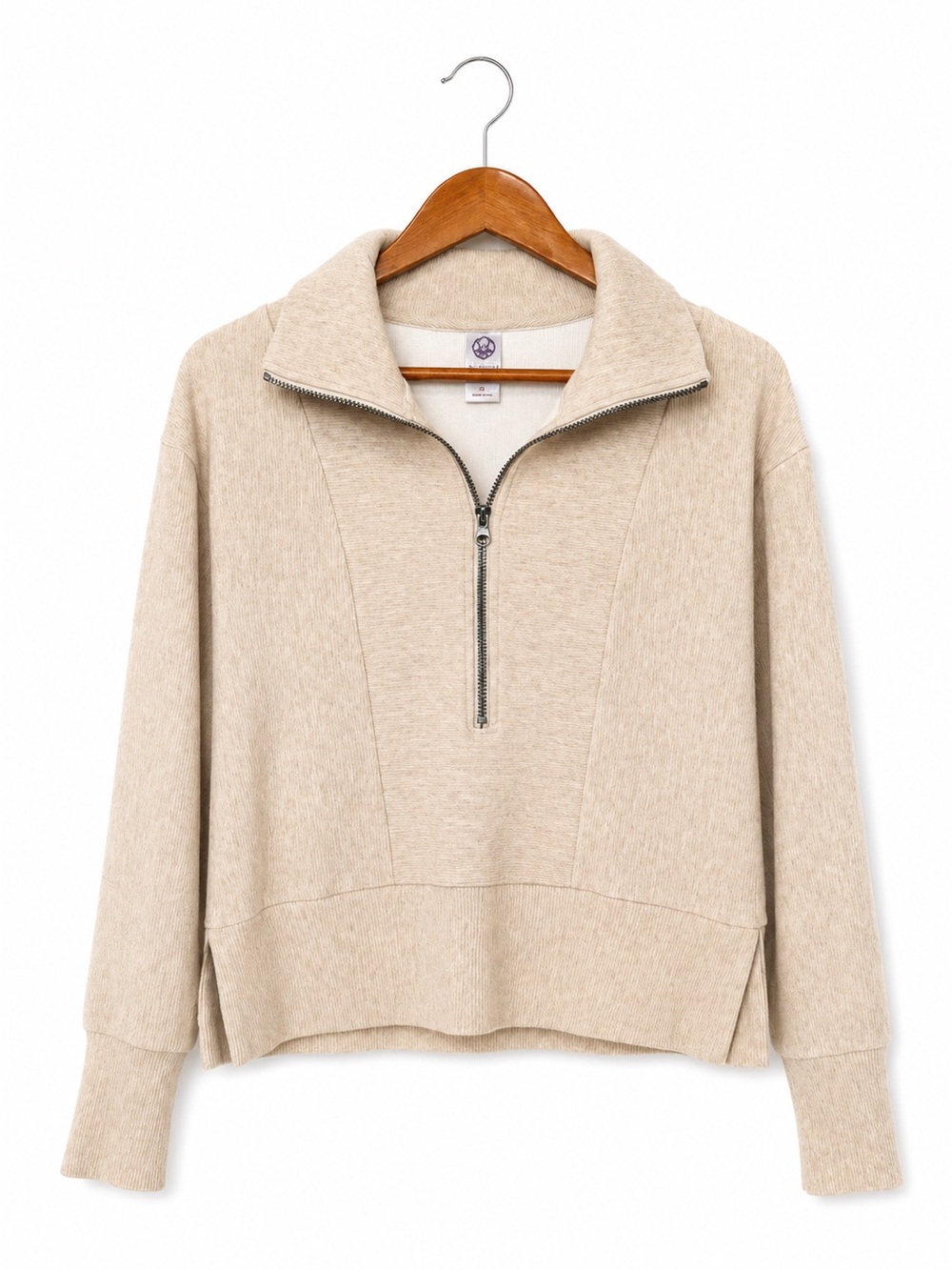 Te Verde Beige Half-Zip Cowl Sweater